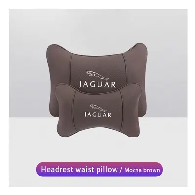 (Mocha brown) Car Neck Pillows Pu Leather Memory Foam Headrest Lumbar Cushion For Jaguar