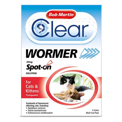 Bob Martin Clear | Spot On Wormer for Cats & Kittens | 100% Effective Tapeworm Treatment (4 Pipe