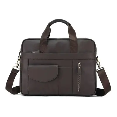 (Smooth Leather Brown) High Quality Genuine Leather Laptop Briefcase for Men Retro Travel Messen