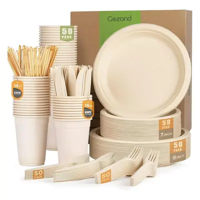 (Brown, Guests) Plates Set Eco-friendly Heavy-duty Disposable Cutlery Includes Biodegradable For