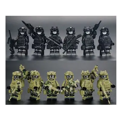 (Style A 12pcs) 12pcs Military Soldiers Black SWAT Jeeps Minifigures Toys Fit Lego