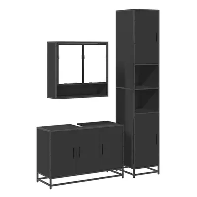 (black) vidaXL Piece Bathroom Furniture Set Smoked Oak Engineered Wood