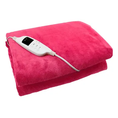 (Fuschia Pink) Electric Heated Throw Over Under Blanket Fleece Washable Polyester Warm Mattress