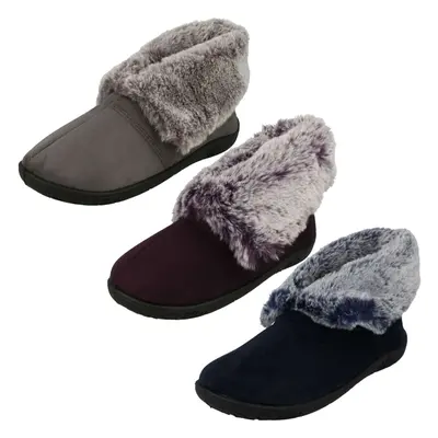 (Navy, UK 7) Ladies Padders Faux Fur Cuffed Slippers Esme