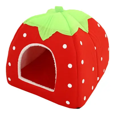 (Red, L) Soft Strawberry Pet Cat Dog Fleece Washable Igloo Bed Pyramid Kennel Soft House