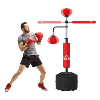 HOMCOM 3-in-1 Punching Bag with Speedballs, Reflex Bar, Red