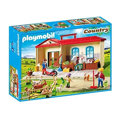 4897 Country Take Along Farm with Carry Handle and Fold-out Stables, Fun Imaginative Role-Play, 