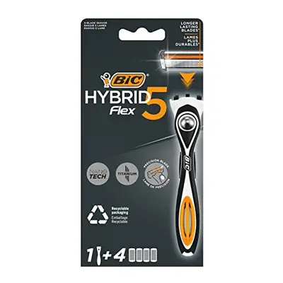 Hybrid Flex, Men's Rechargeable Shaver, Handle and Refills with Nanotech Titanium Coated Blades 