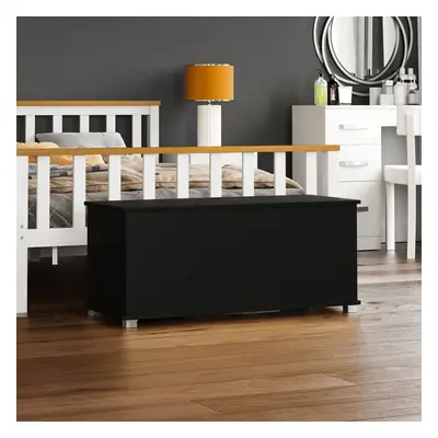 (Black) Leon Storage Ottoman Wood Toy Box Bench Stool