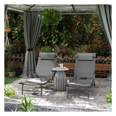 Outsunny Set of Garden Sun Loungers, Folding Chaise Lounge Chairs, Grey