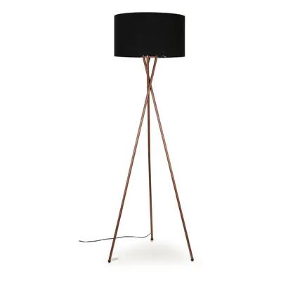 Modern Copper Metal Tripod Floor Lamp with a Black Cylinder Shade - Complete with a 6w LED Bulb 