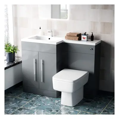 Aric 1100mm LH Freestanding Grey Basin Vanity Unit with WC Unit & BTW Toilet