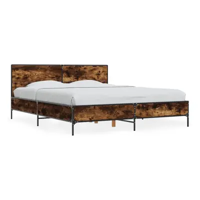 (smoked oak, x cm) vidaXL Bed Frame Home Bed Base Smoked Oak 140x190 cm Engineered Wood and Meta