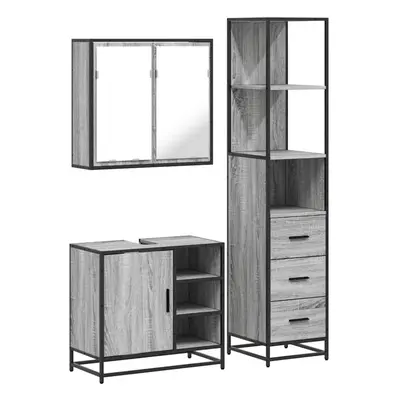 (grey sonoma) vidaXL Piece Bathroom Furniture Set Brown Oak Engineered Wood