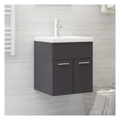 vidaXL Sink Cabinet with Built-in Basin High Gloss Grey Chipboard Vanity Unit