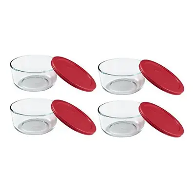 Pyrex Storage 4-Cup Round Dish with Red Plastic Cover, Clear (Case of Containers), pack