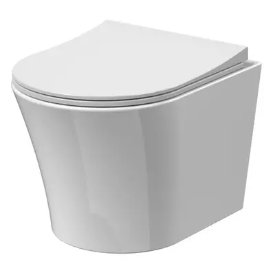 Rimless Wall Hung Toilet Pan & Soft Close Sandwich Seat - 363mm x 365mm x 475mm