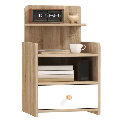 HOMCOM Bedside Table with Drawer for Bedroom, Living Room, Natural Wood Effect