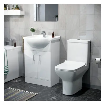 Dyon 550mm Floorstanding Basin Vanity Unit White & Rimless Close Coupled Toilet White