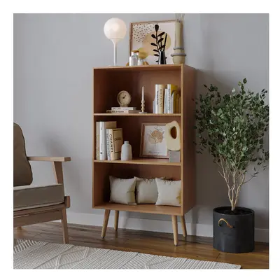 (Beech, Beech) 60cm Wide Tier Bookcase Storage Cabinet Scandinavian Style Legs Dining Room Displ