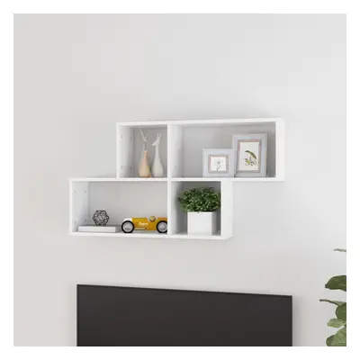 vidaXL Wall Shelf High Gloss White Chipboard Wall-Mounted Hanging Shelf Set