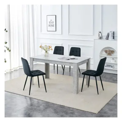 Dining Table with Black Velvet Chairs Stone Grey Effect Wood Table Set for Dining Room