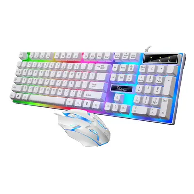 (White) Led Computer Desktop Wired Gaming Keyboard Mouse