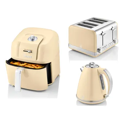 Swan Retro Cream 1.5L Jug Kettle, Toaster & 6L Digital Air Fryer Set