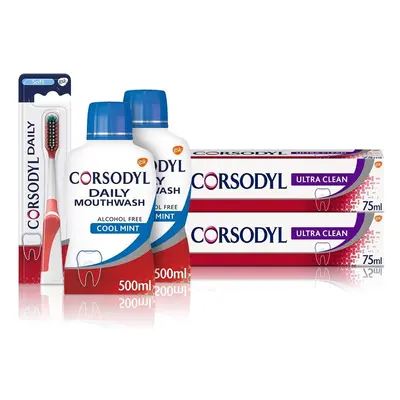 Corsodyl Gum Care Regime Kit for Gum Disease Treatment, x Complete Protection Toothbrush, x Ultr