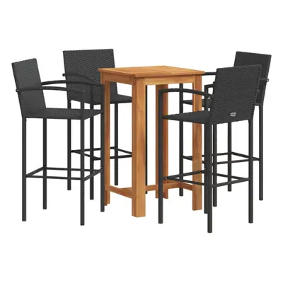 vidaXL Garden Bar Set Piece Bar Table Black Solid Wood Acacia & Poly Rattan