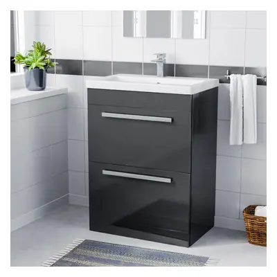 Nes Home Nanuya 600mm Floorstanding Drawer Vanity Basin Unit Anthracite