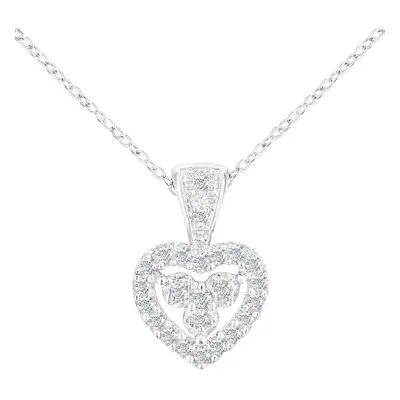 Jewelco London 9ct White Gold Round 12pts Diamond Heart Pendant Necklace inch 46cm - PP0AXL5928W