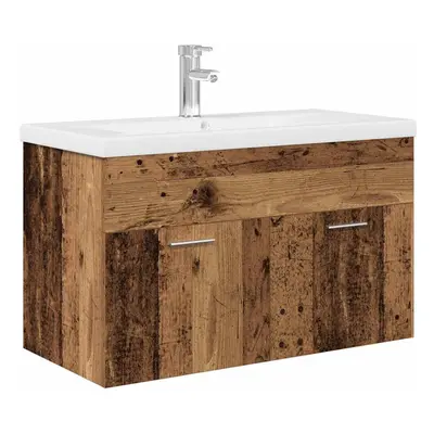 vidaXL Sink Cabinet with Built-in Basin and Faucet Old Wood