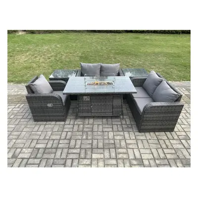 Fimous Rattan Garden Furniture Set with Gas Fire Pit Dining Table,2 Side Tables Indoor Outdoor p