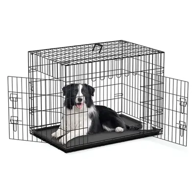 30in Dog Crate Folding Metal Medium Dog Crate Cage with Doors Pet Car Crate with Carrier Handle 