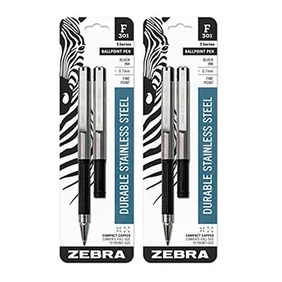 4 Zebra F-301 Compact Ballpoint Pens (2 Packs of 2), Black