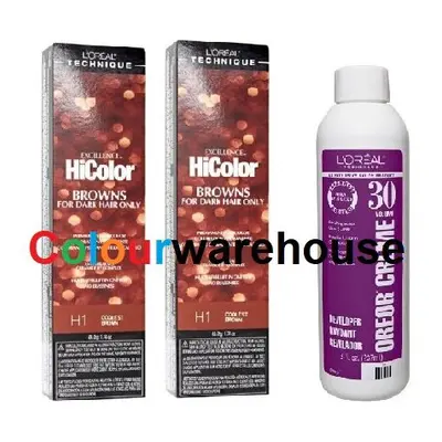 (H1 (2x) + Dev (Vol.30) 8oz ) L'Oreal HiColor H1 Coolest Brown