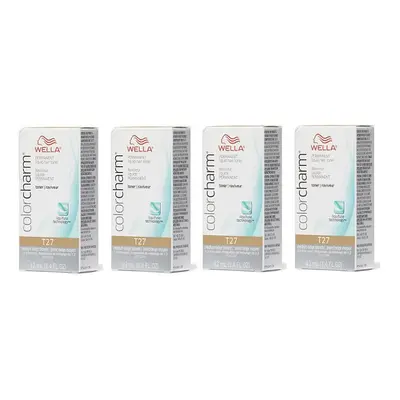 (T27 Pack of 4) Wella Color Charm T14 Pale Ash Blonde Permanent Liquid Hair Toner