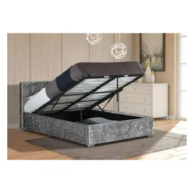 (4ft6 Double, Silver) Comfy Living Albie Crushed Velvet Ottoman Bed Frame