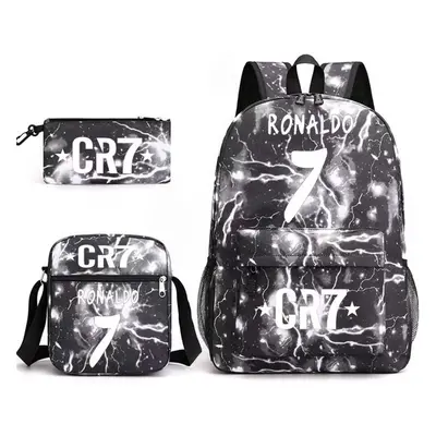 (19) 3pcs Football CR7 Backpack 3D Printe Teens Shoulder Bags