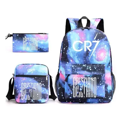 (26) 3pcs Football CR7 Backpack 3D Printe Teens Shoulder Bags