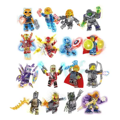 16PCS Marvel Crystal Superhero Minifigures Toys Fit Lego