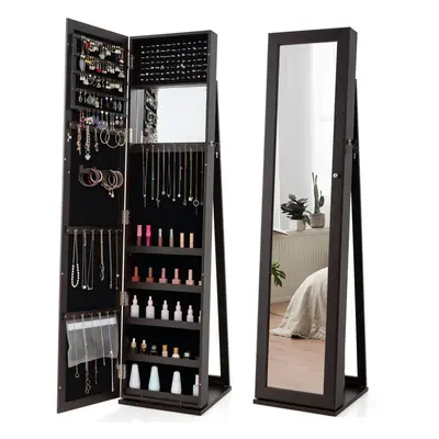 Lockable Standing Jewelry Armoire with Full-Length Mirror-Coffee