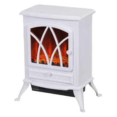 HOMCOM Freestanding Fireplace Flame Effect Electric Heater Log Burning White