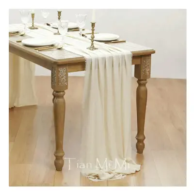 (62x1000cm, Beige) Table Runner Rustic Cotton Gauze Cloth Dining Burlap Retro Burr Texture Vinta