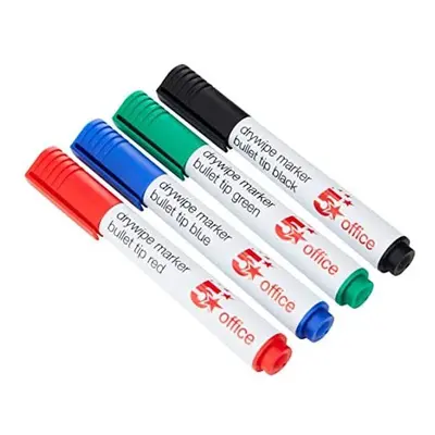 5 Star Drywipe Marker Xylene/Toluene-Free Bullet Tip 2mm Line Assorted [Pack of 4]