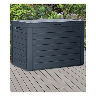 (Horizontal Stripes, x1) Anthracite 190L Wood Design Outdoor Storage Box Garden Patio Plastic Ch