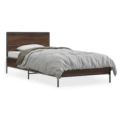 (brown oak, x cm) vidaXL Bed Frame Home Bed Base Smoked Oak 140x190 cm Engineered Wood and Metal