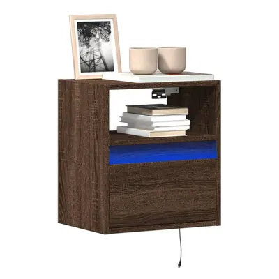 vidaXL TV Wall Cabinet with LED Lights Brown Oak 41x31x45 cm