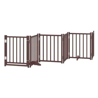 (brown oak, x x cm/ pcs) vidaXL Dog Gate with Door Foldable Dog Fence Barrier Pet Gate Solid Woo